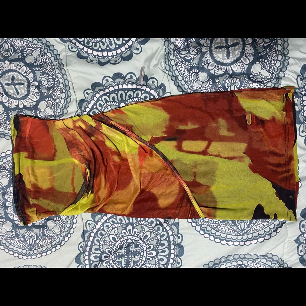 Graphic Print Asymmetrical Wrap Tube Dress